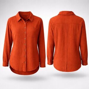 Zenana Women Rust Orange Cotton Gauze Button Down Shirt Oversized QT-1271D4 M